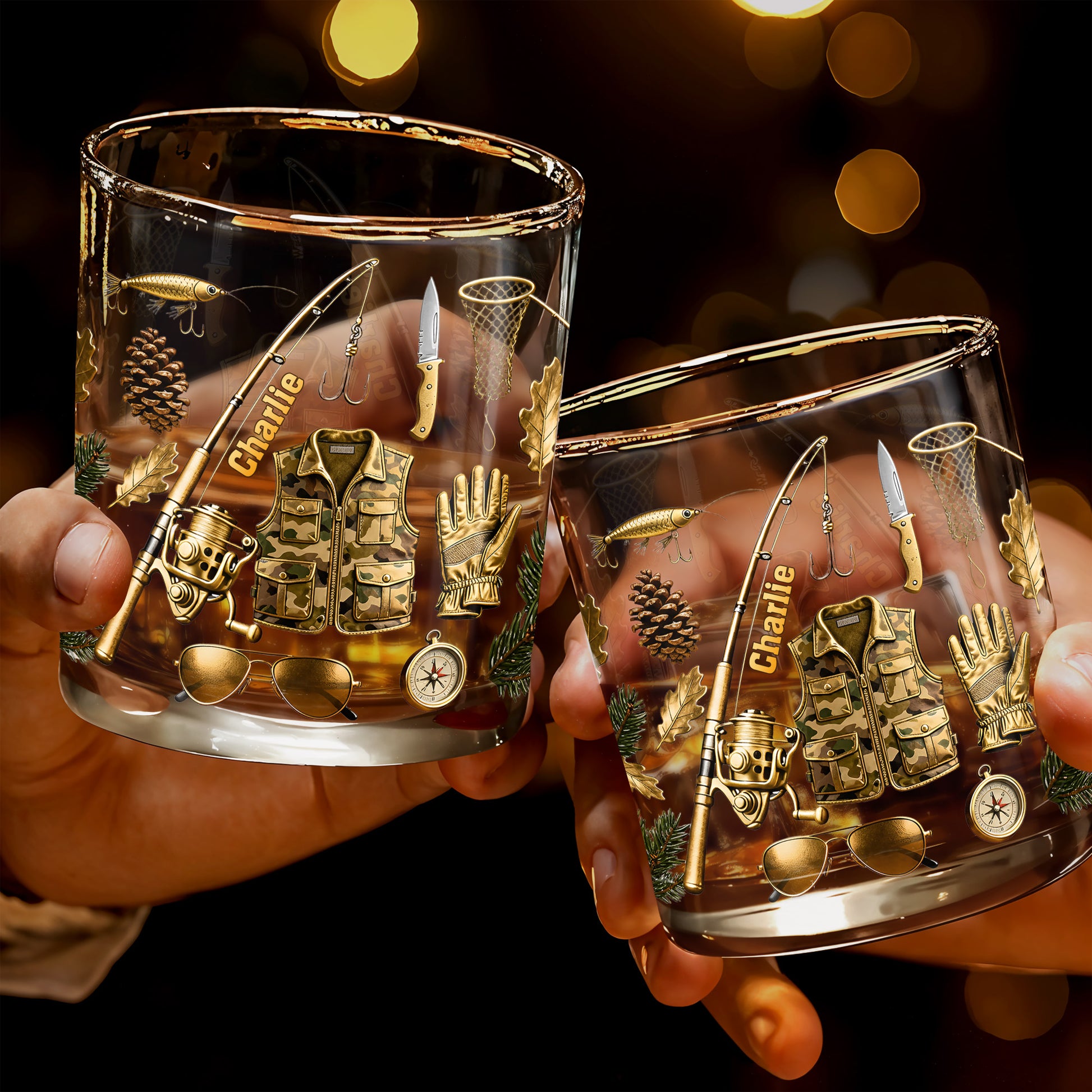 Customizable Fishing Enthusiast's Whiskey Glass