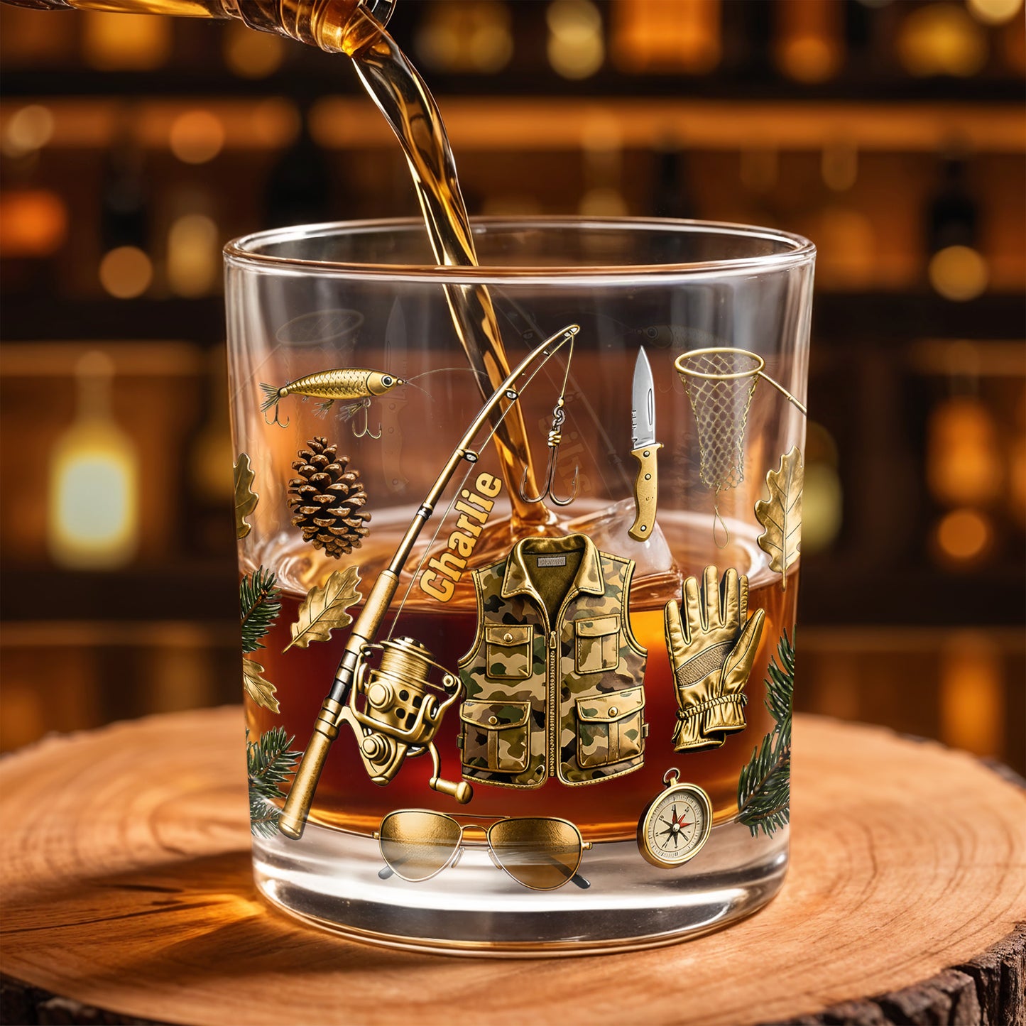 Customizable Fishing Enthusiast's Whiskey Glass