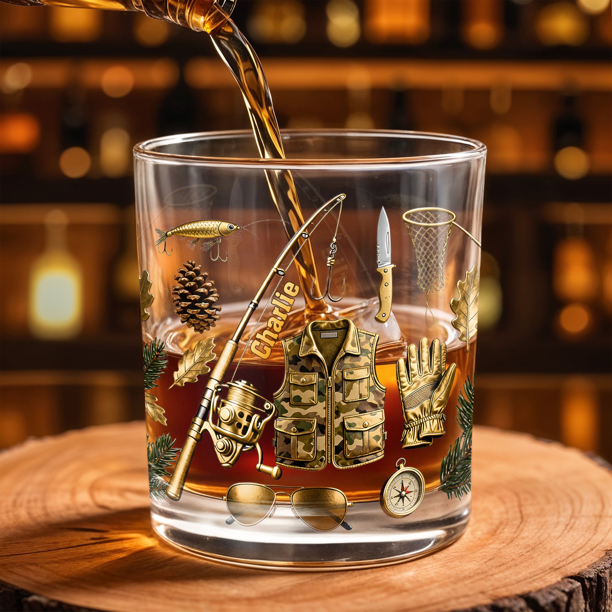 Customizable Fishing Enthusiast's Whiskey Glass
