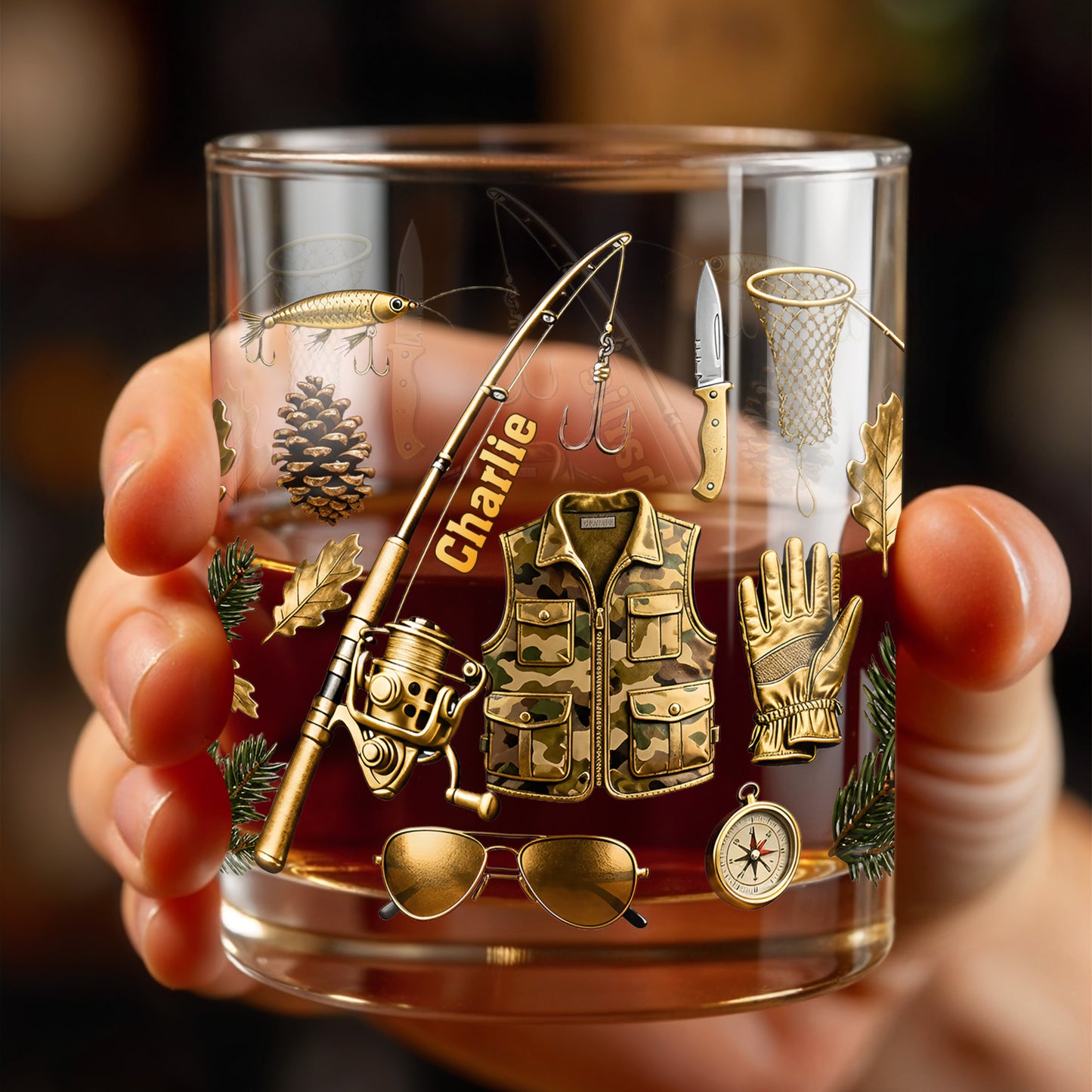 Customizable Fishing Enthusiast's Whiskey Glass