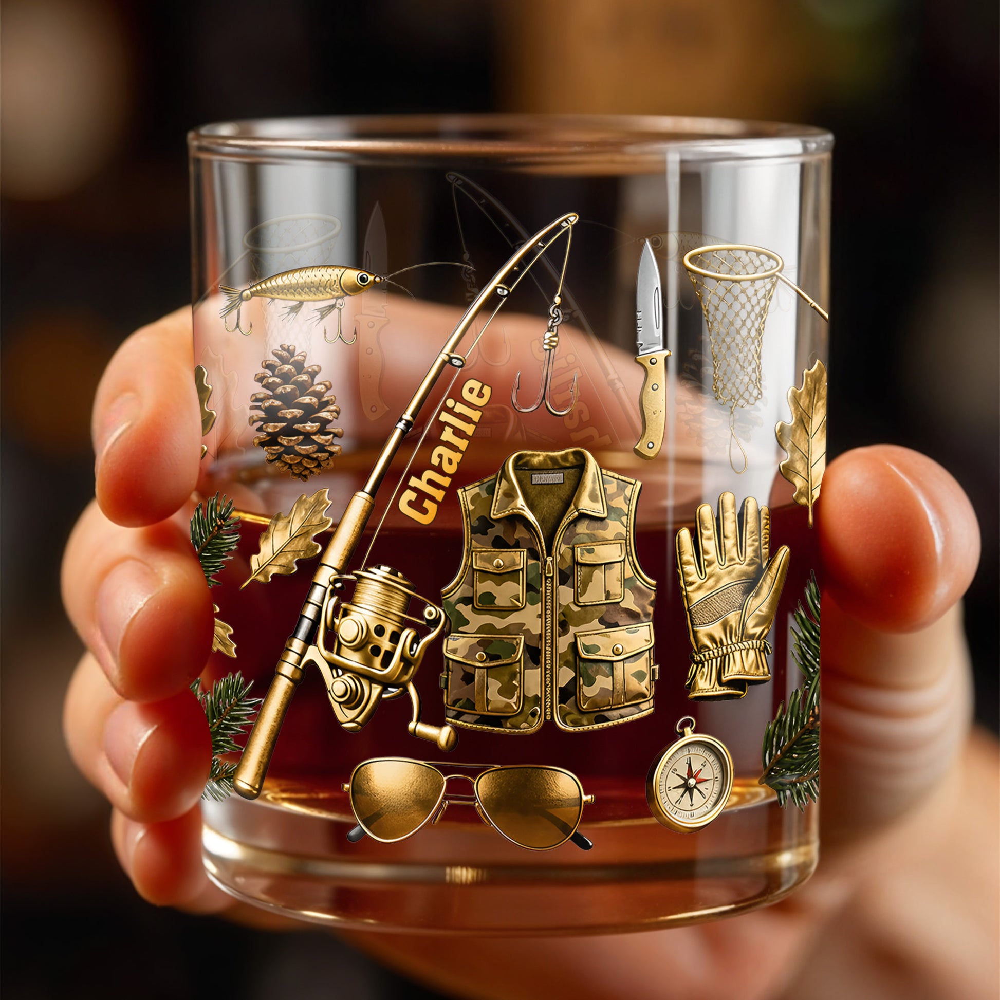 Customizable Fishing Enthusiast's Whiskey Glass