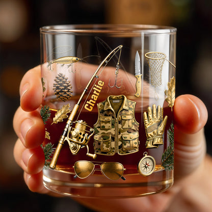 Customizable Fishing Enthusiast's Whiskey Glass