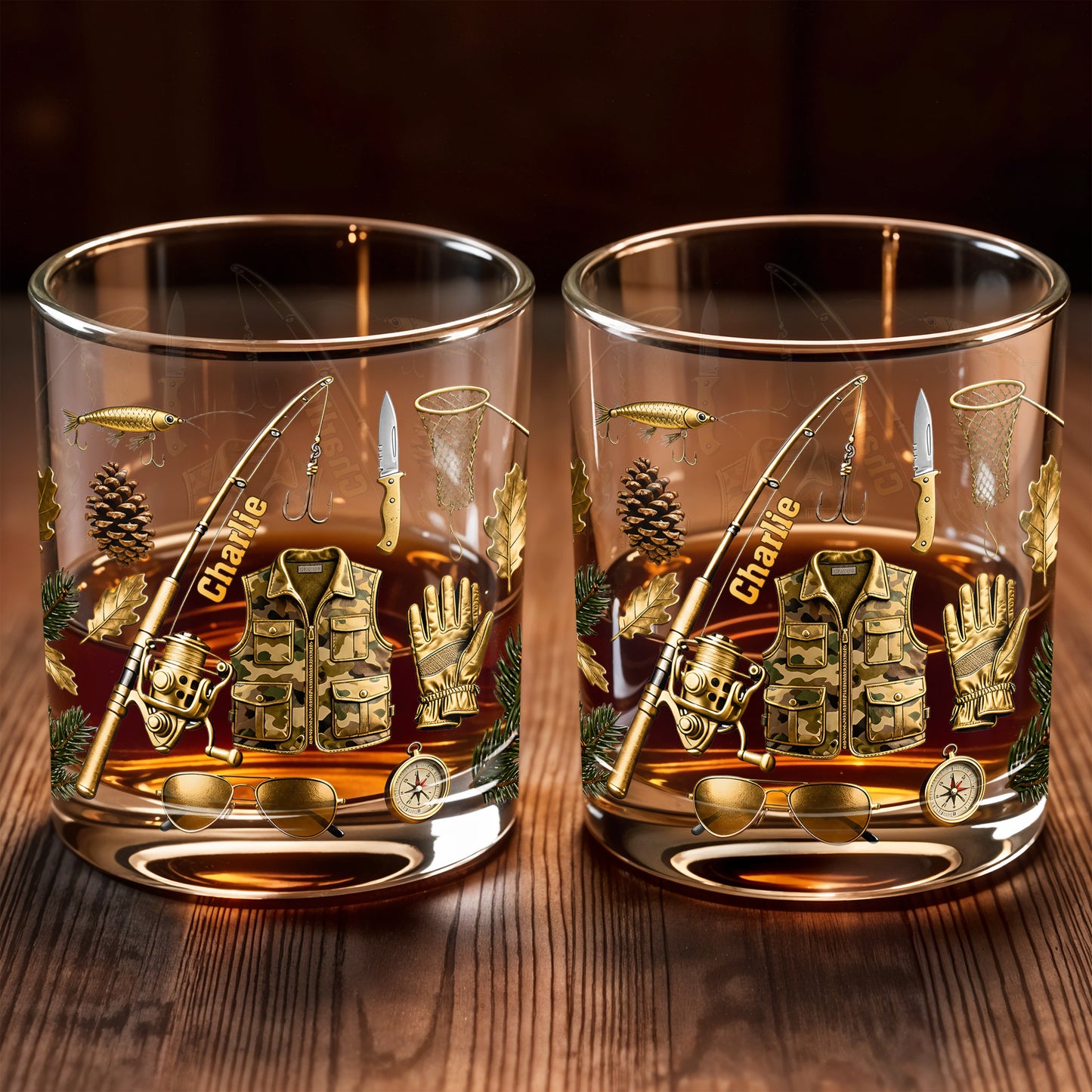 Customizable Fishing Enthusiast's Whiskey Glass