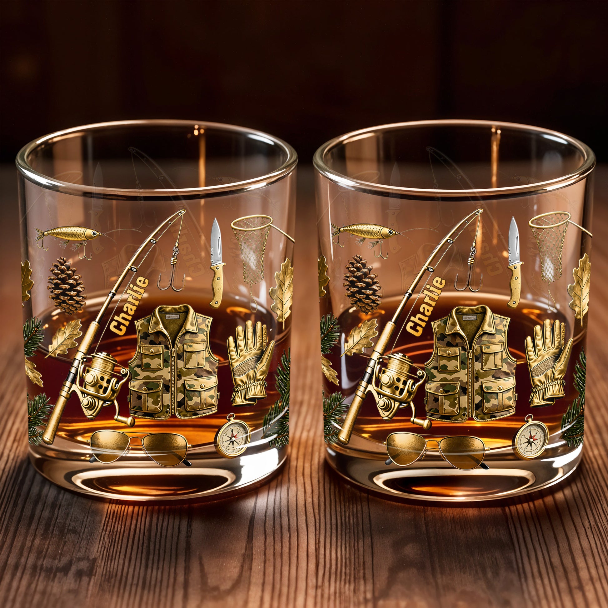 Customizable Fishing Enthusiast's Whiskey Glass