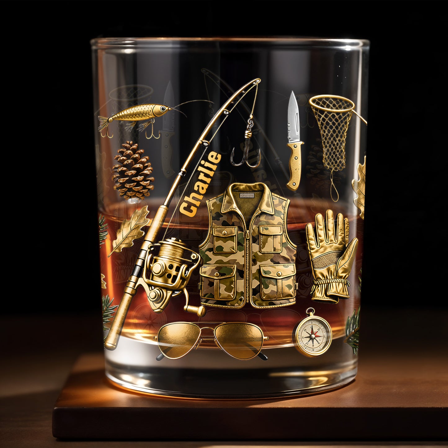 Customizable Fishing Enthusiast's Whiskey Glass