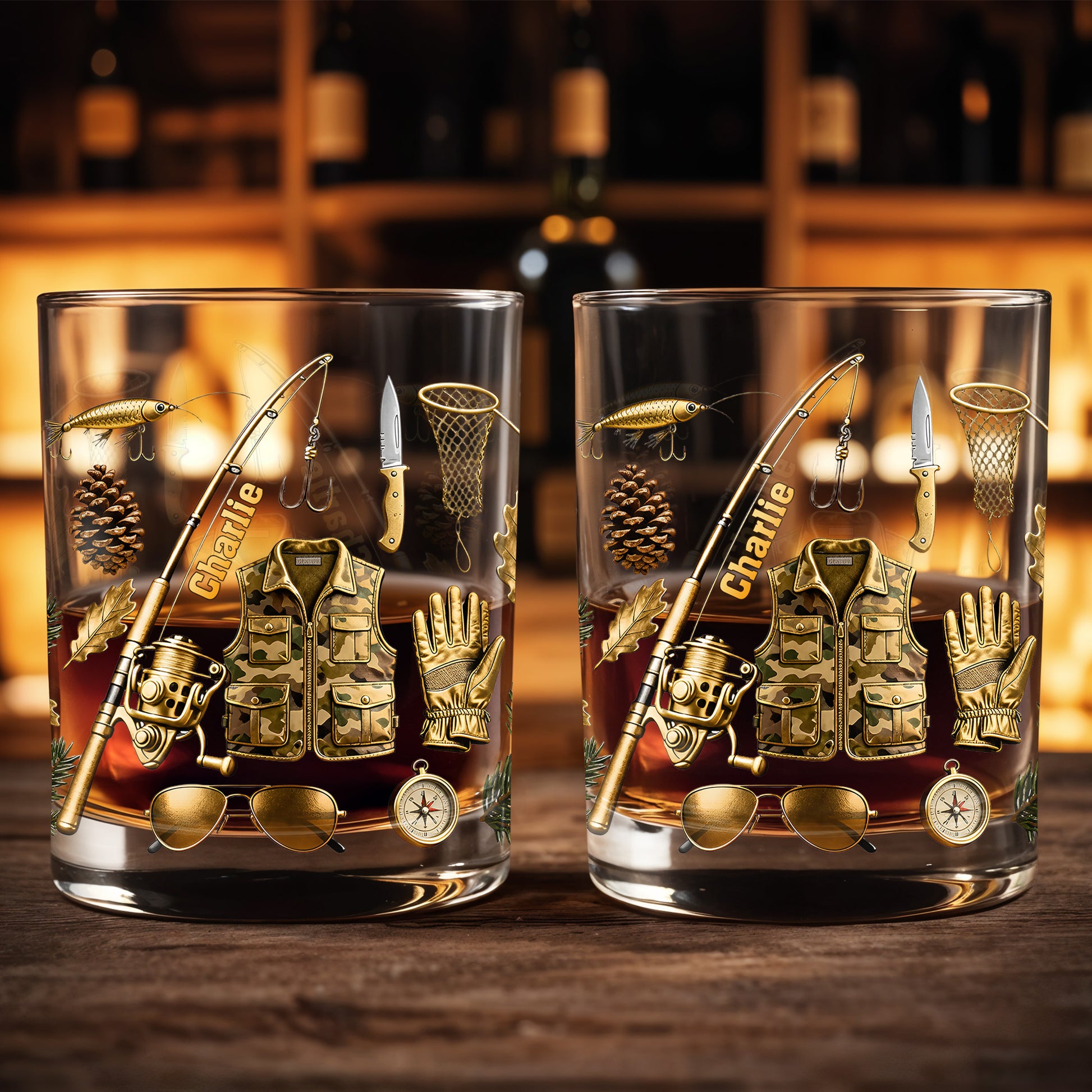 Customizable Fishing Enthusiast's Whiskey Glass
