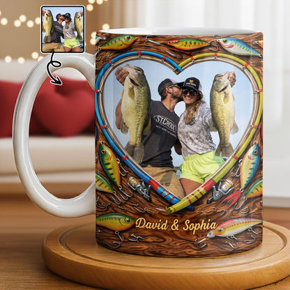 Hooked On Love Forever Fishing Rod Heart With Fish Lures - Personalized Custom Coffee Mug - FISH029_MG