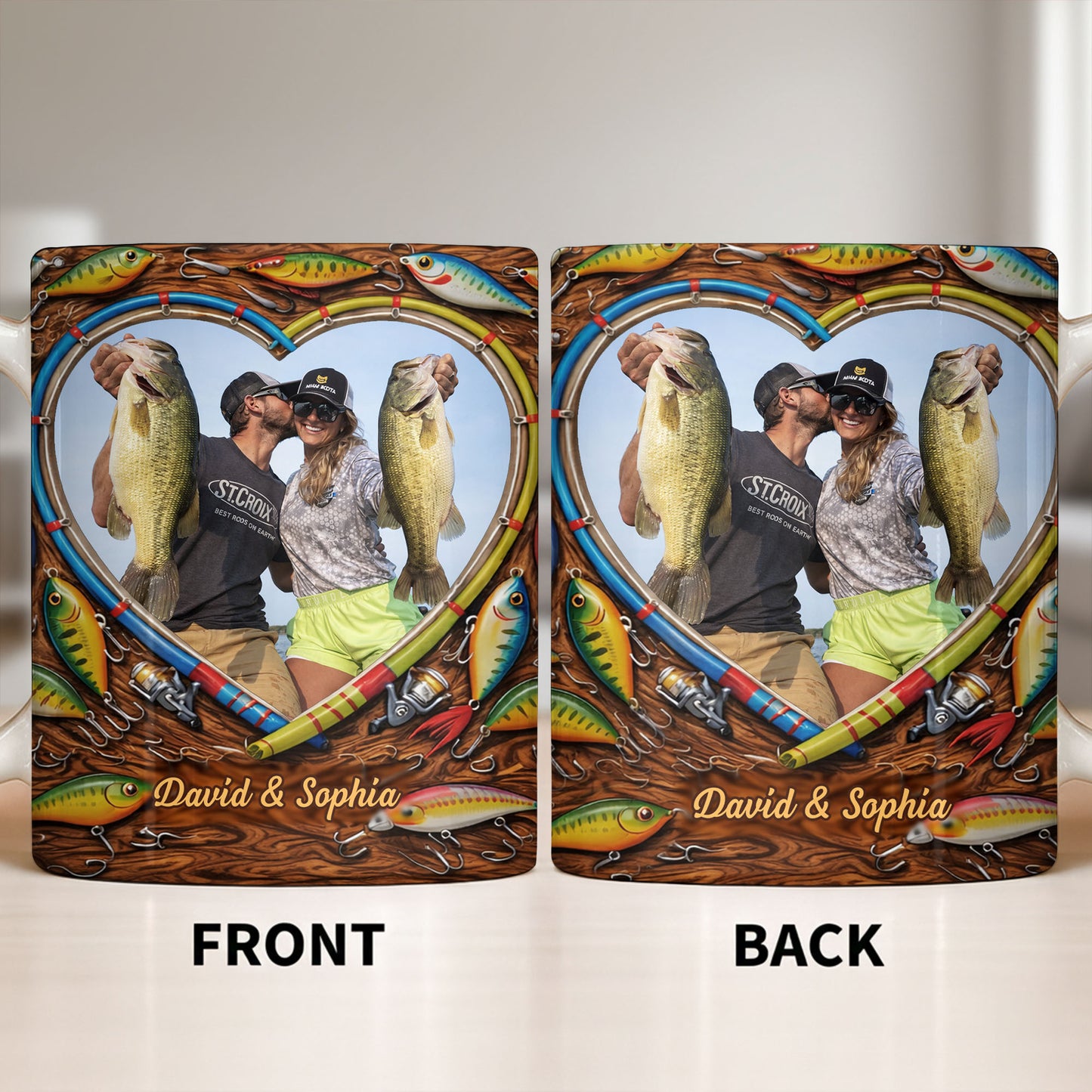 Hooked On Love Forever Fishing Rod Heart With Fish Lures - Personalized Custom Coffee Mug - FISH029_MG