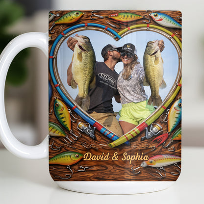 Hooked On Love Forever Fishing Rod Heart With Fish Lures - Personalized Custom Coffee Mug - FISH029_MG