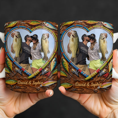 Hooked On Love Forever Fishing Rod Heart With Fish Lures - Personalized Custom Coffee Mug - FISH029_MG