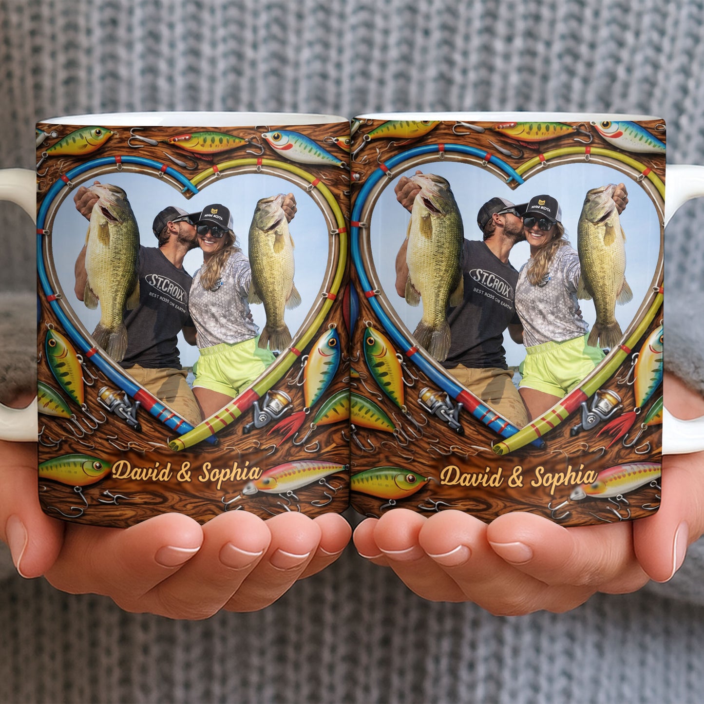 Hooked On Love Forever Fishing Rod Heart With Fish Lures - Personalized Custom Coffee Mug - FISH029_MG