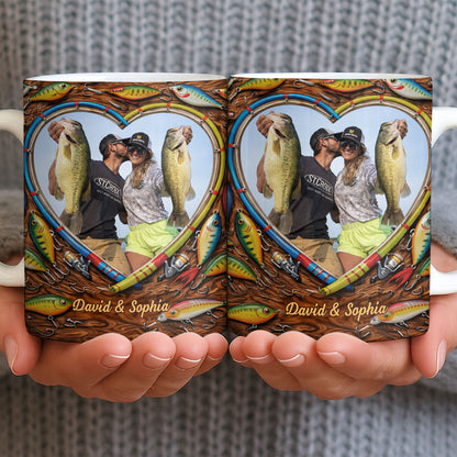 Hooked On Love Forever Fishing Rod Heart With Fish Lures - Personalized Custom Coffee Mug - FISH029_MG