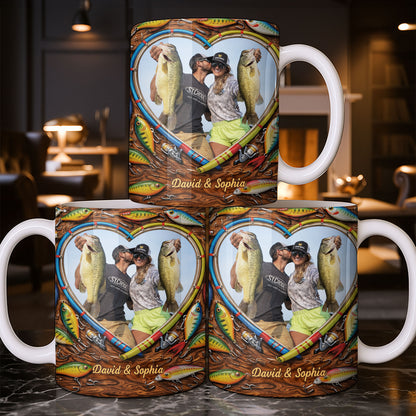 Hooked On Love Forever Fishing Rod Heart With Fish Lures - Personalized Custom Coffee Mug - FISH029_MG