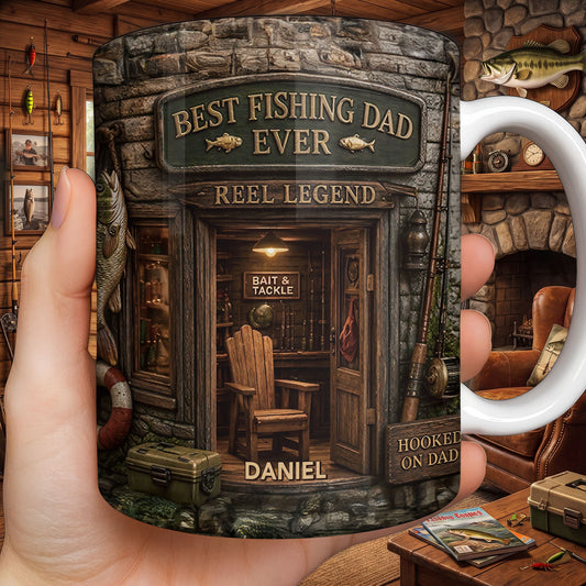 Best Fishing Dad Ever Reel Legend 3D Fishing Shop Design - Personalized Custom Coffee Mug - FISH049_MG