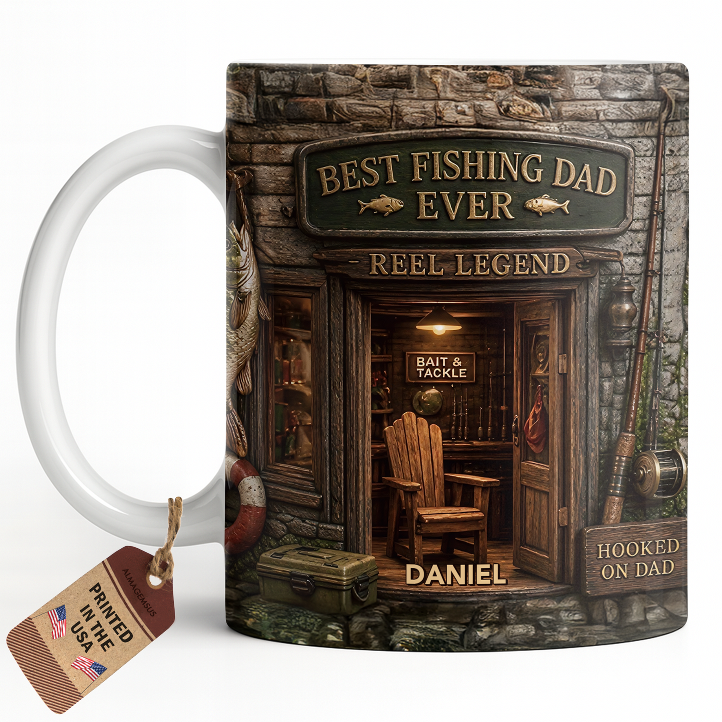 Best Fishing Dad Ever Reel Legend 3D Fishing Shop Design - Personalized Custom Coffee Mug - FISH049_MG