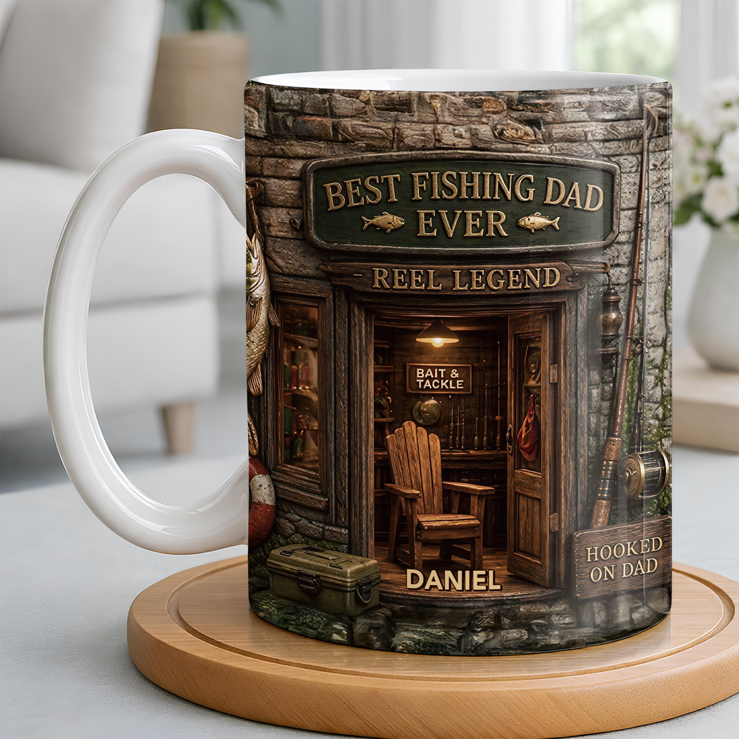 Best Fishing Dad Ever Reel Legend 3D Fishing Shop Design - Personalized Custom Coffee Mug - FISH049_MG