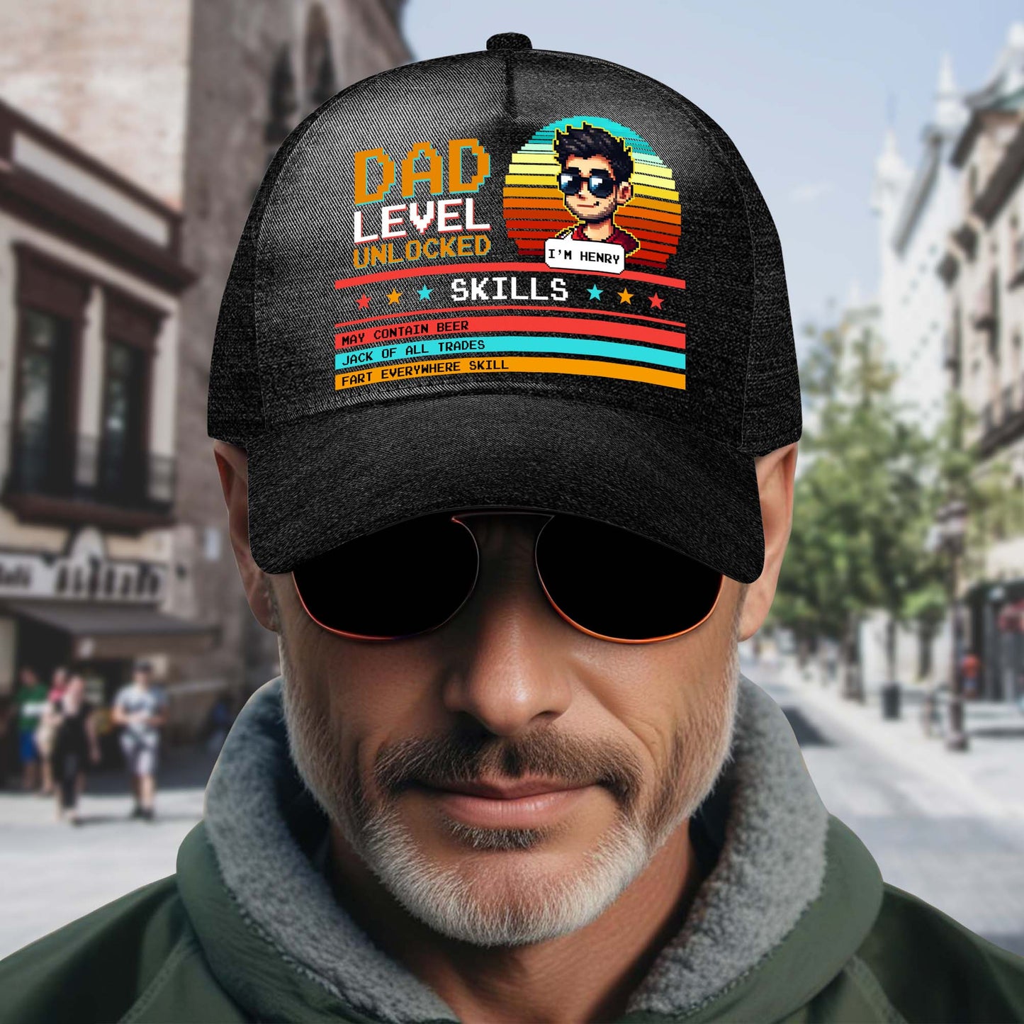 Nivel de papá desbloqueado: gorra de béisbol personalizada especial, gorra de béisbol con estampado completo - FM004_BAC