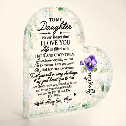 Heartfelt Message To My Daughter With Flowers And Love - Personalized Heart Shaped Acrylic Plaque - FM006_HAP