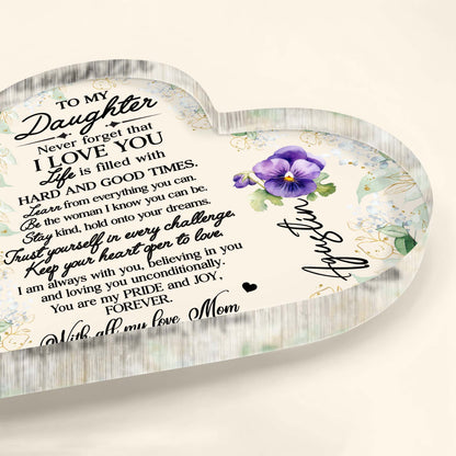 Heartfelt Message To My Daughter With Flowers And Love - Personalized Heart Shaped Acrylic Plaque - FM006_HAP