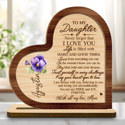 Message d'amour éternel pour ma fille avec cœur et pensées - Plaque en bois personnalisée à 2 couches avec base plate - FM006_WPLA