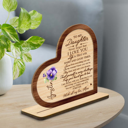 Message d'amour éternel pour ma fille avec cœur et pensées - Plaque en bois personnalisée à 2 couches avec base plate - FM006_WPLA