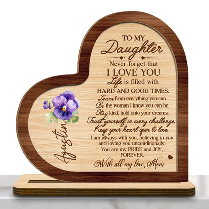 Message d'amour éternel pour ma fille avec cœur et pensées - Plaque en bois personnalisée à 2 couches avec base plate - FM006_WPLA