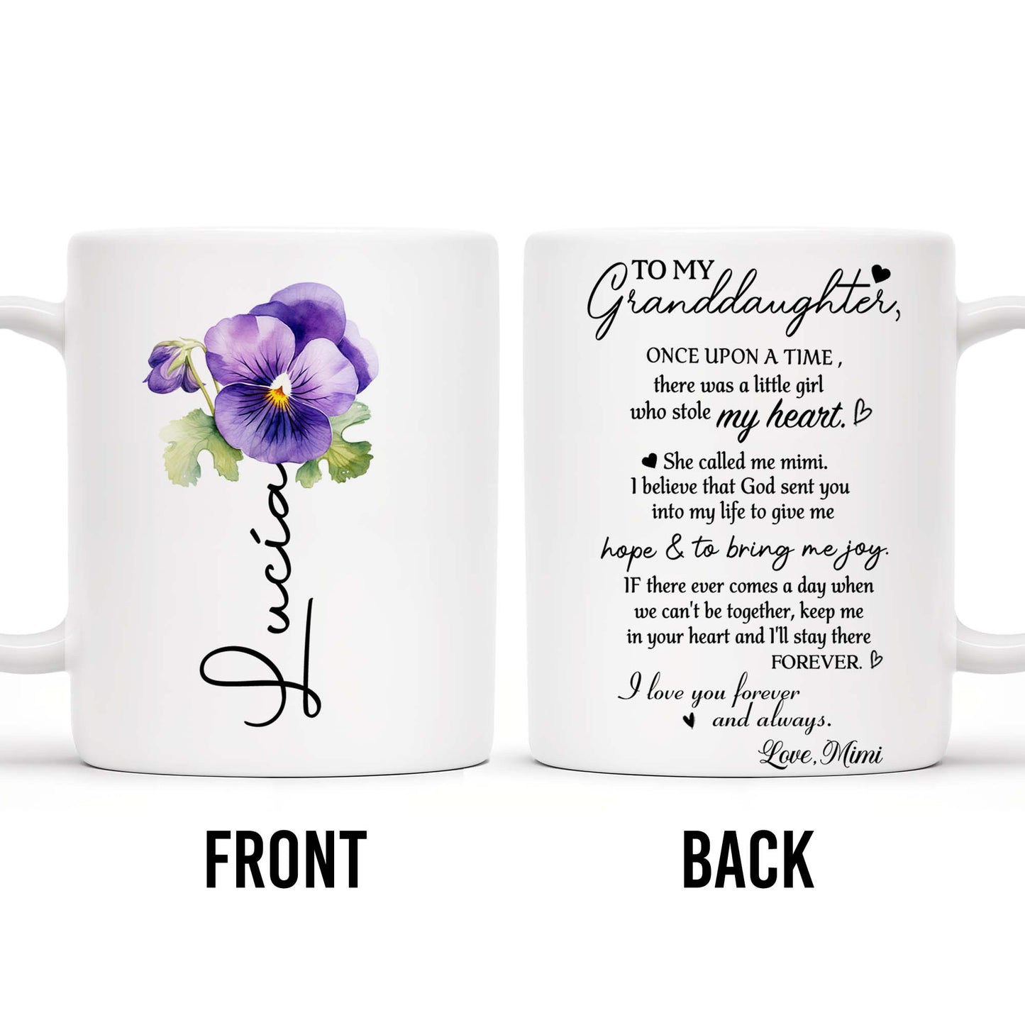 Love Message For Granddaughter With Pansy Flower And Heart