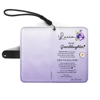 Portefeuille en cuir personnalisé avec message d'amour floral « Forever My Baby Girl » - FM029_PW