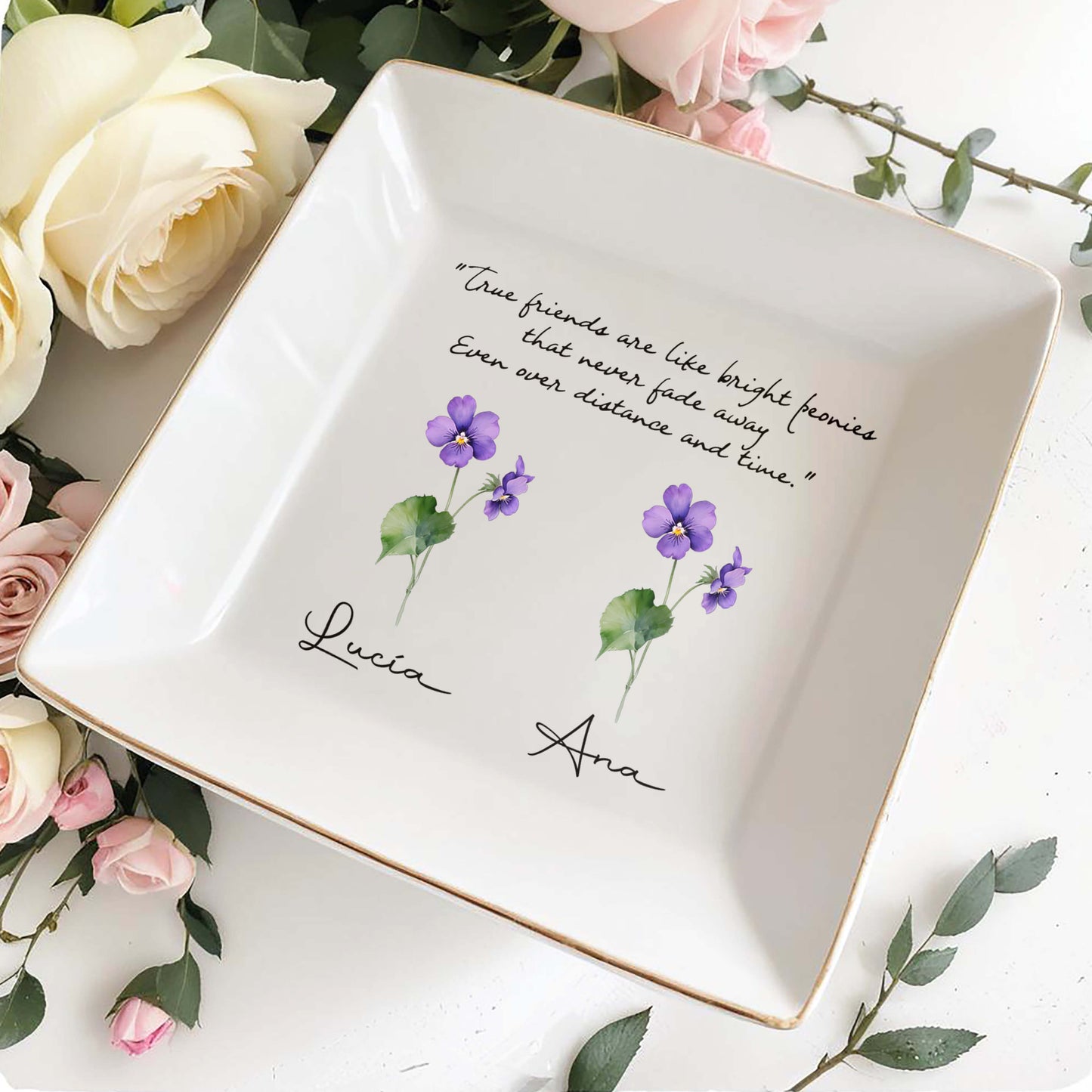 Les vrais amis sont comme des pivoines éclatantes - Plat à bijoux personnalisé - FM033_SCRD