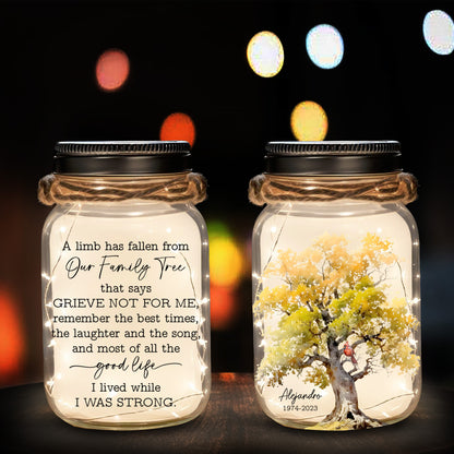 Un membre est tombé de notre arbre généalogique - Lampe personnalisée en pot Mason - FM043_JARL