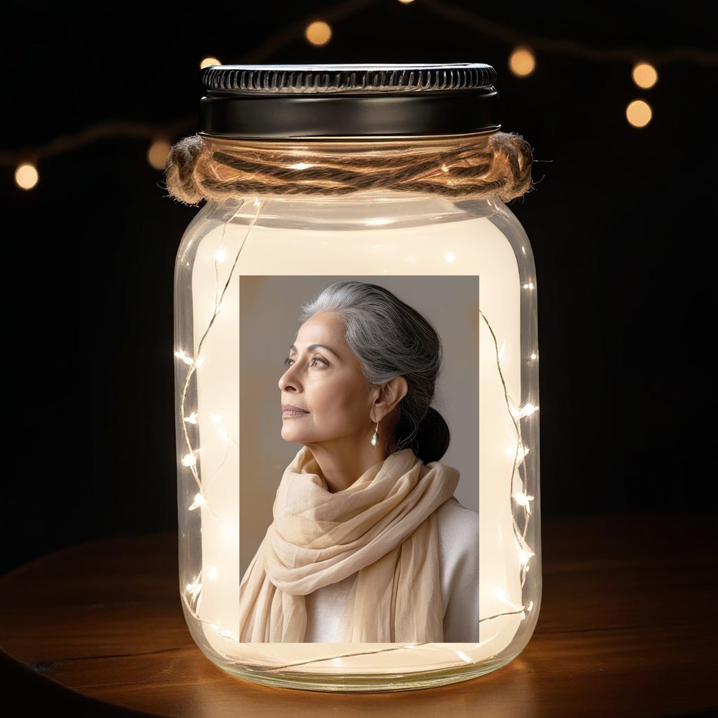 À la douce mémoire de mon cher ami – Lampe personnalisée en pot Mason – FM061_JARL