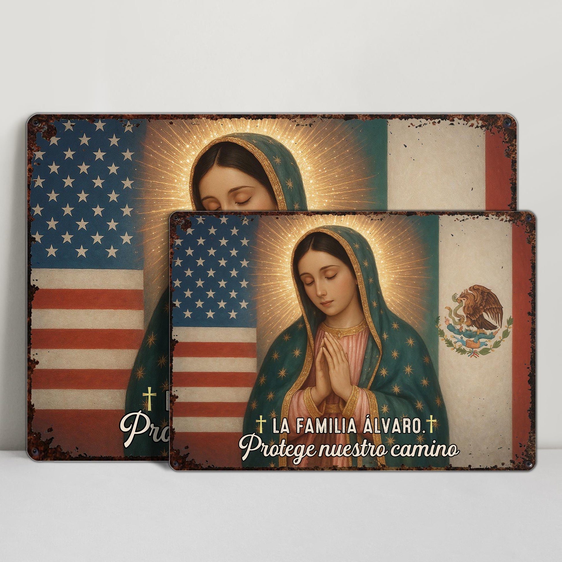 La Familia Álvaro, Protege Nuestro Camino, Virgin Mary and Flags