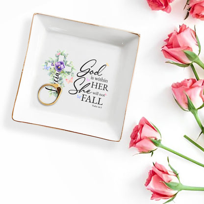 Dieu est en elle, elle ne tombera pas avec des fleurs - Plat à bijoux personnalisé - FTH020_SCRD