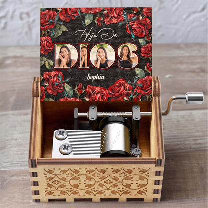 Daughter Of God Surrounded By Roses And Crosses - Custom Music Box With "You Are My Sunshine" Tune - FTH032_MZB