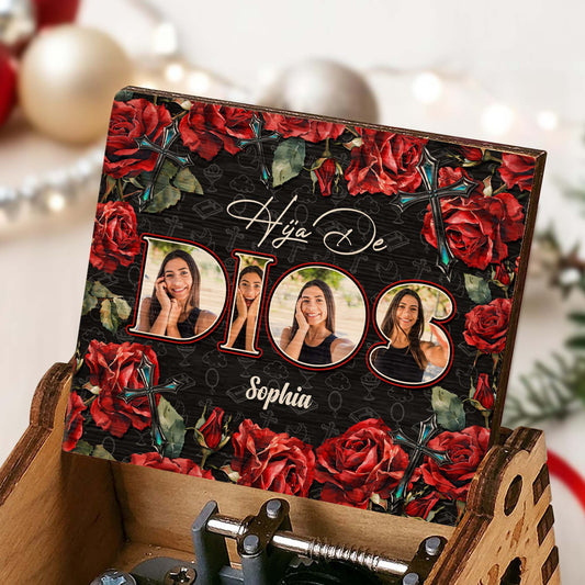 Daughter Of God Surrounded By Roses And Crosses - Custom Music Box With "You Are My Sunshine" Tune - FTH032_MZB