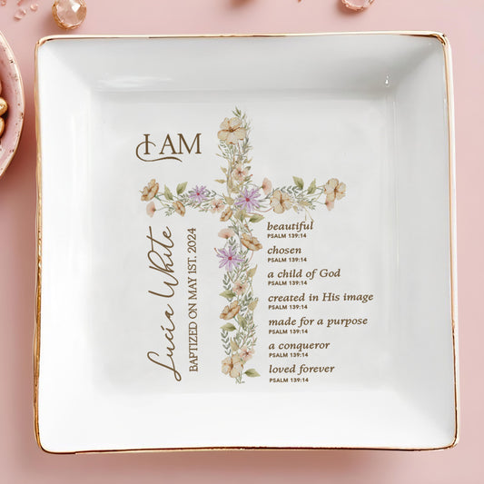 Beautiful Child Of God, Floral Cross Jewelry Dish