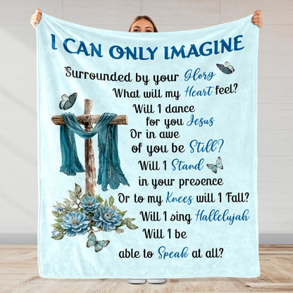 I Can Only Imagine Christian Hymn with Cross, Flowers, and Butterflies