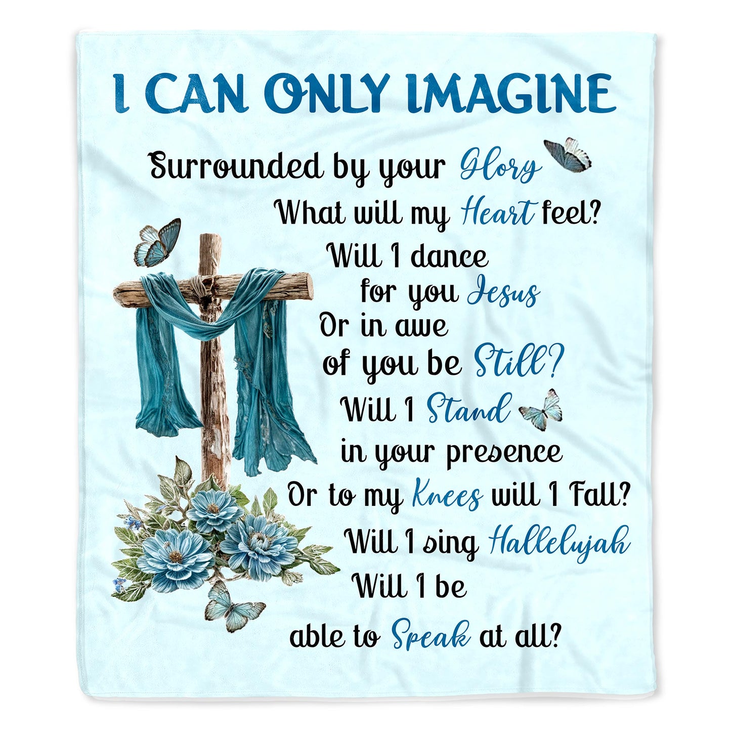 I Can Only Imagine Christian Hymn with Cross, Flowers, and Butterflies