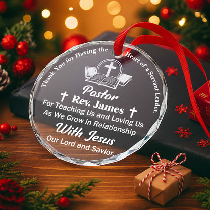 Thank You For Teaching Us, Cross and Book Design - Personalized Custom Circle Glass Ornament - FTH040_CGOR