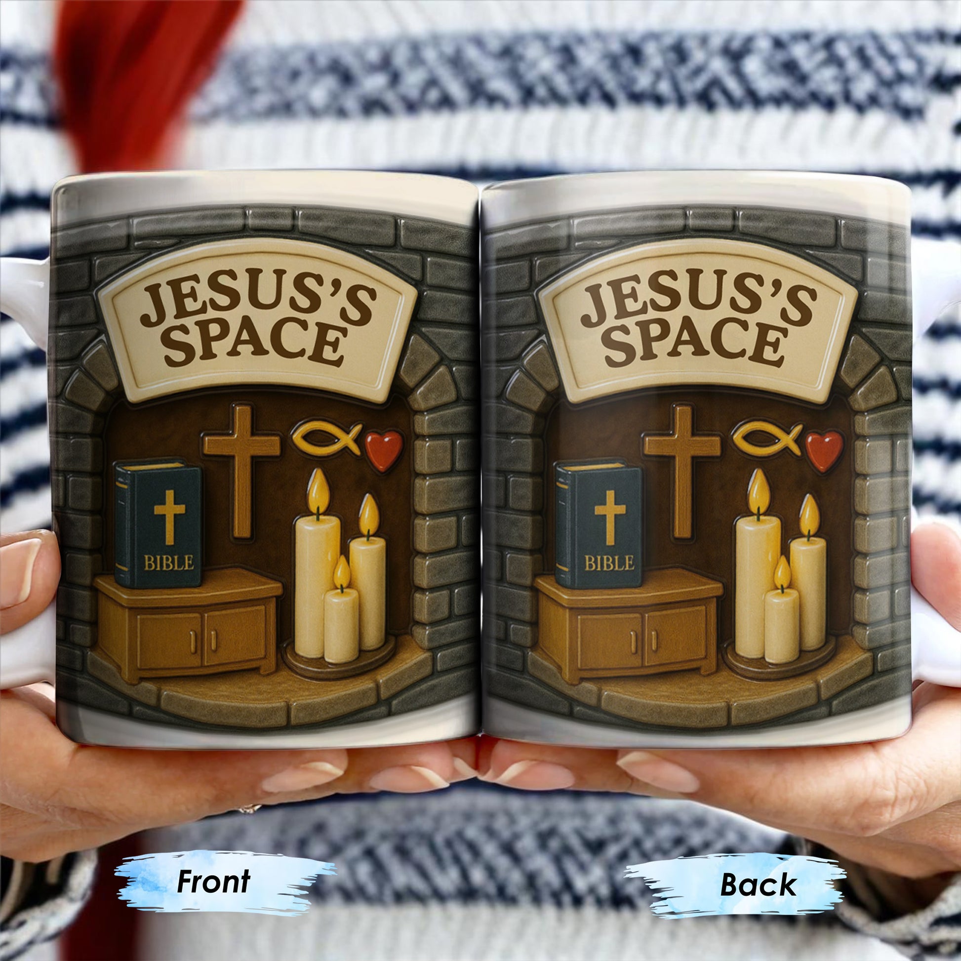 Jesus's Space, Candles, Bible, And Cross Design