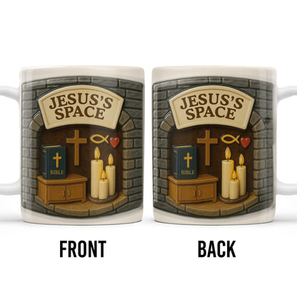 Jesus's Space, Candles, Bible, And Cross Design