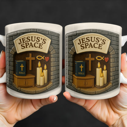 Jesus's Space, Candles, Bible, And Cross Design