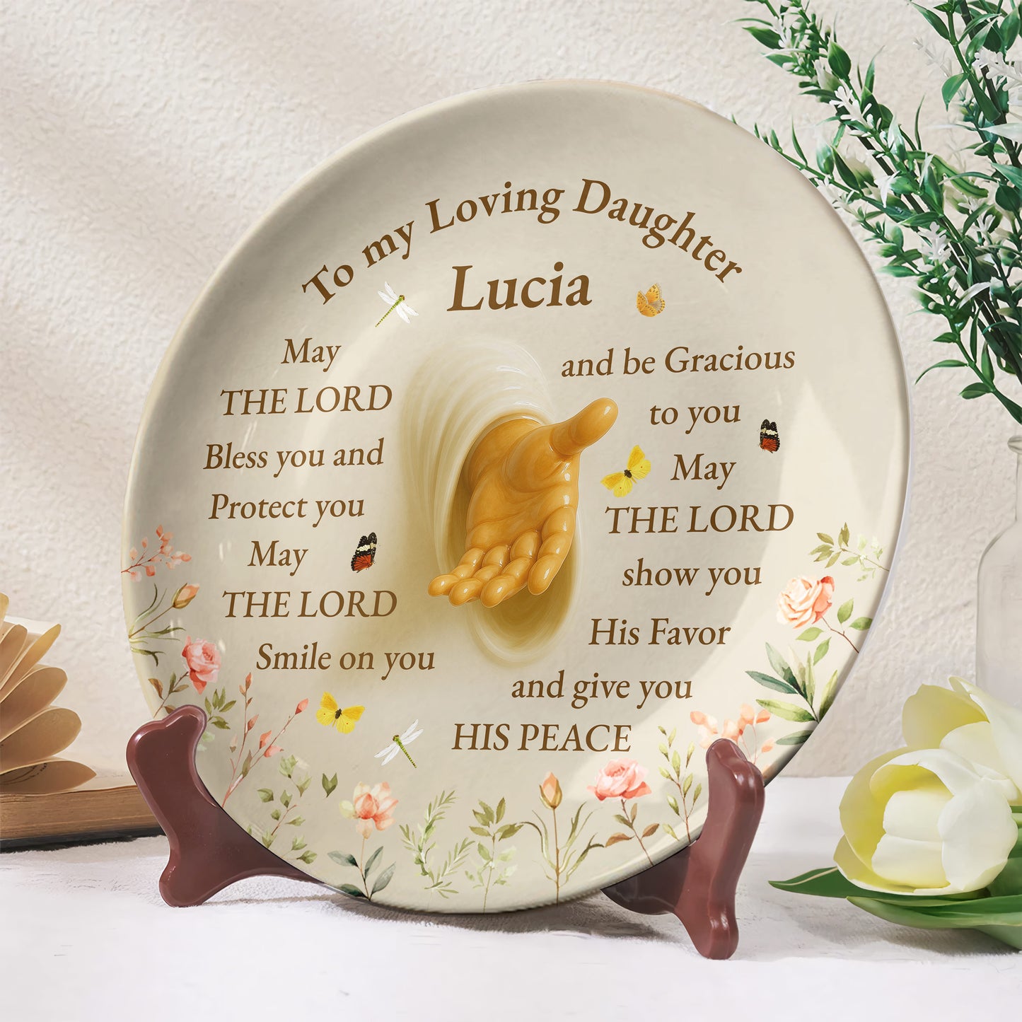 To My Loving Daughter Lucia May The Lord Bless You, Praying Hands And Flowers