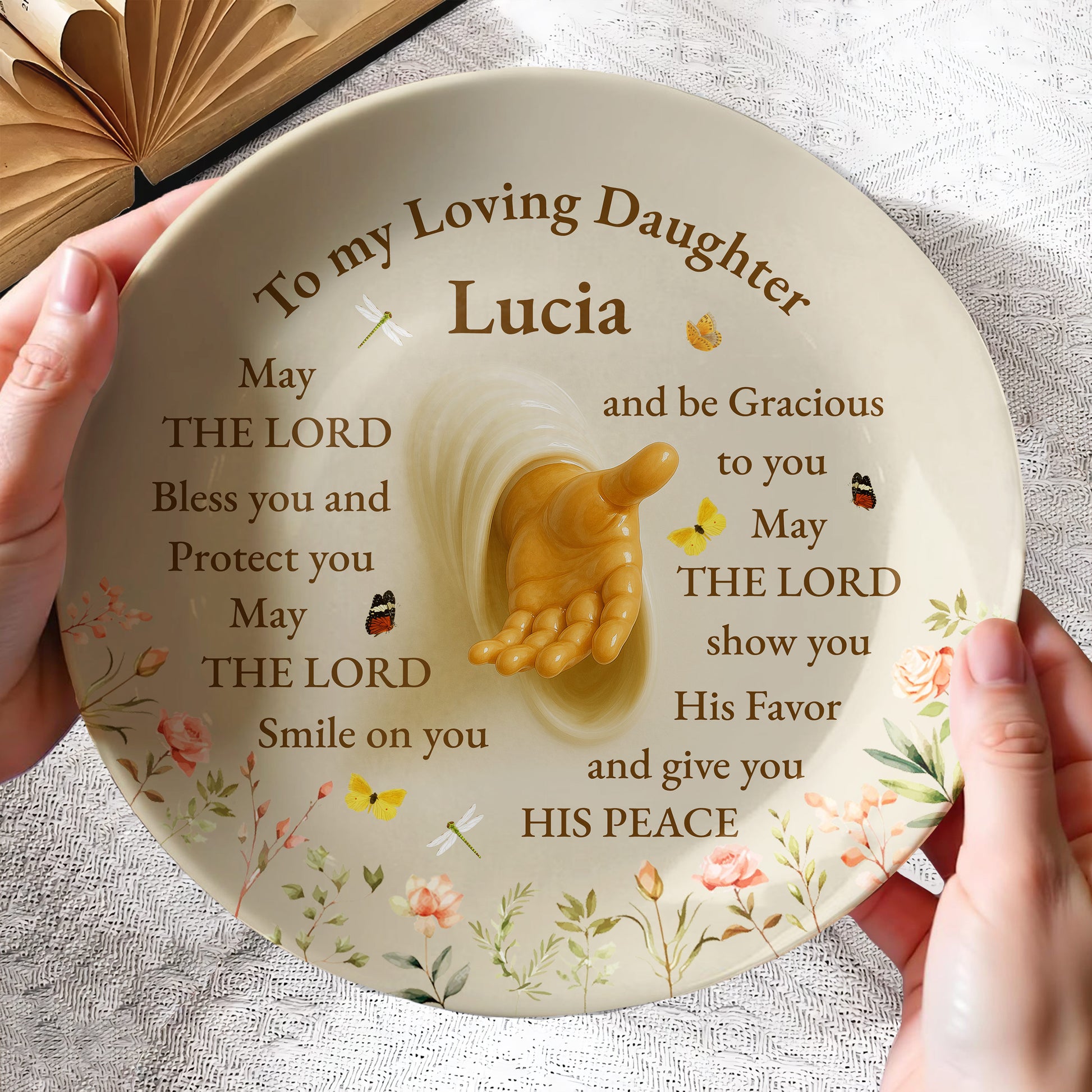 To My Loving Daughter Lucia May The Lord Bless You, Praying Hands And Flowers
