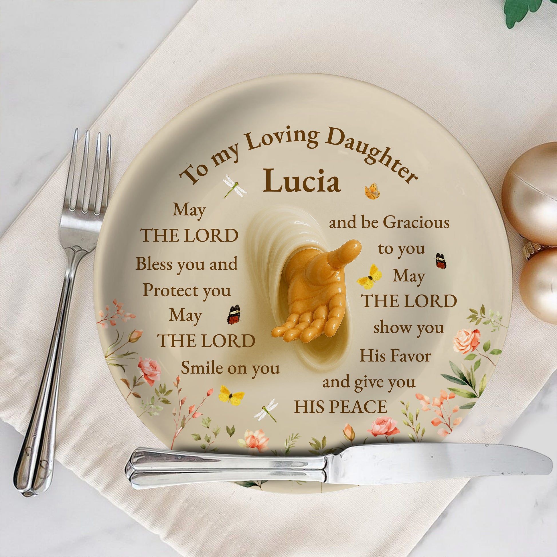 To My Loving Daughter Lucia May The Lord Bless You, Praying Hands And Flowers