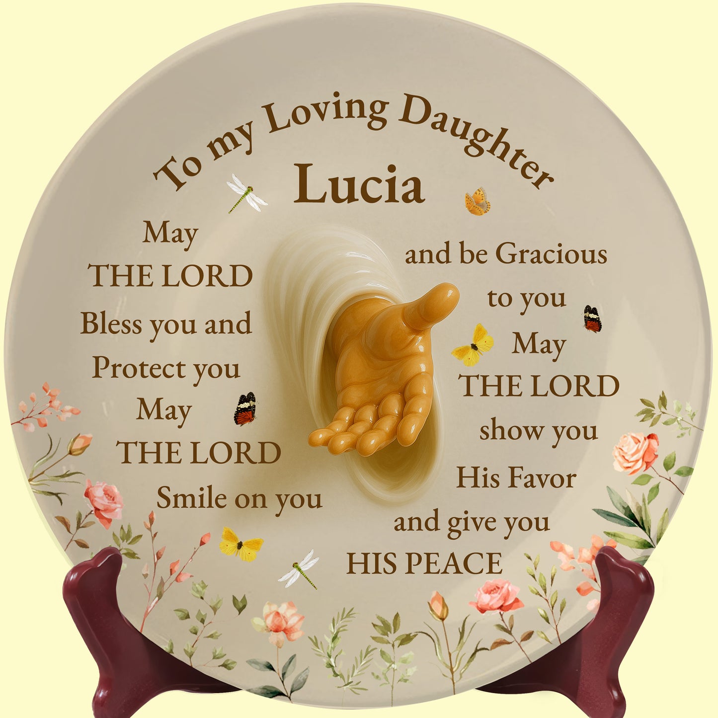 To My Loving Daughter Lucia May The Lord Bless You, Praying Hands And Flowers