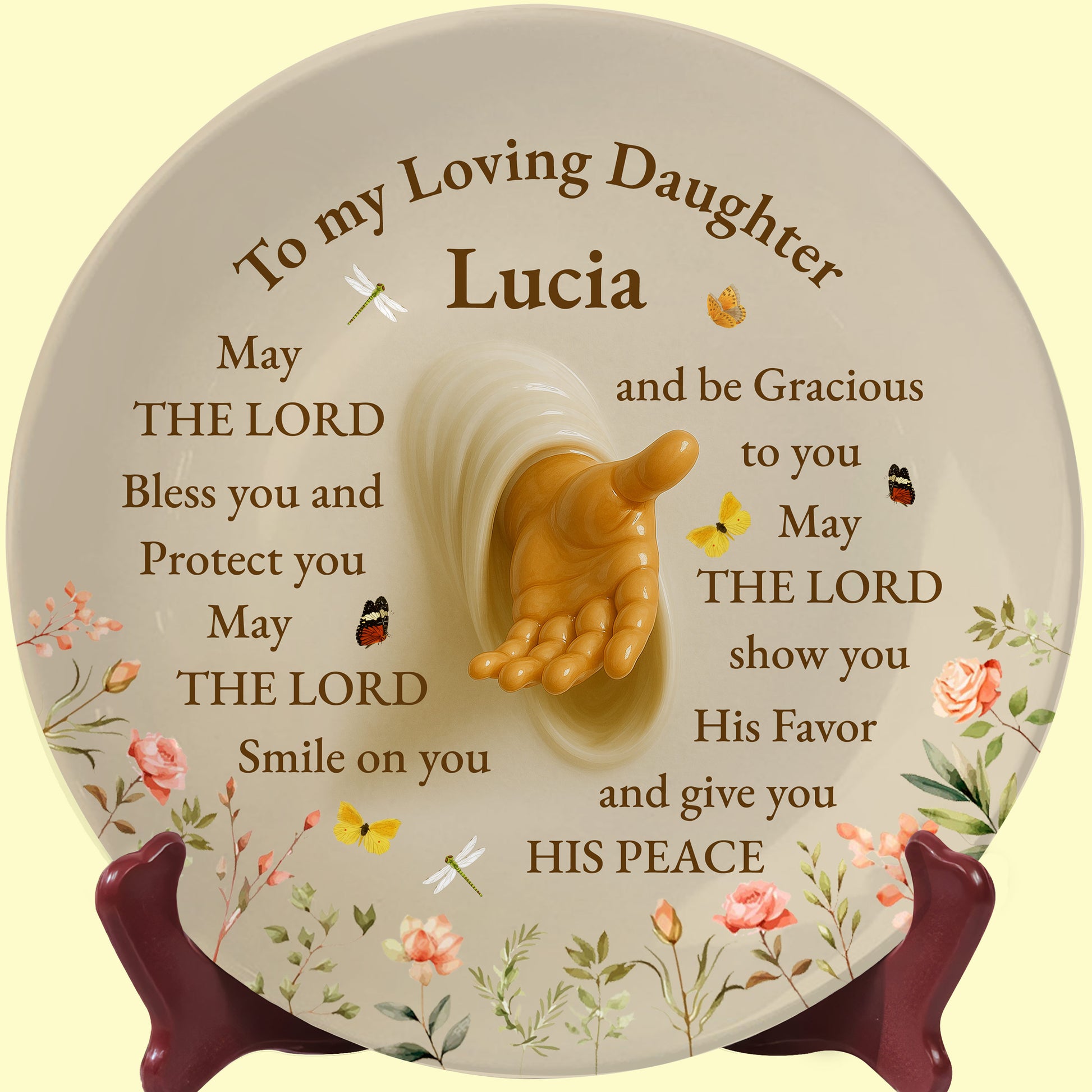 To My Loving Daughter Lucia May The Lord Bless You, Praying Hands And Flowers