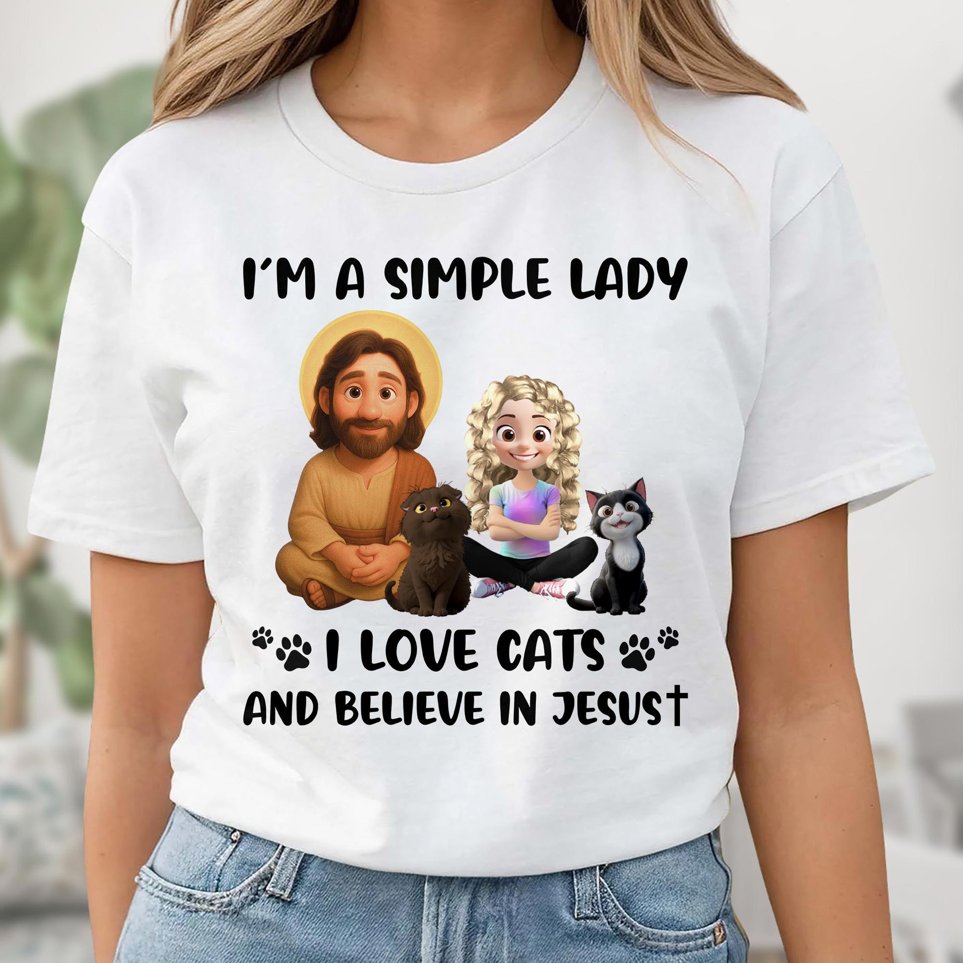 I'm A Simple Lady I Love Cats And Believe In Jesust, Cats, Jesus And Paw Prints