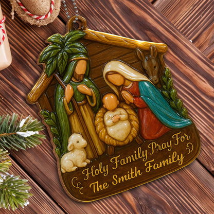 Holy Family Pray For Us, Holy Family Lamb and Donkey - Personalized Custom Wood Ornament, Car Hanging Ornament - FTH050_WCA
