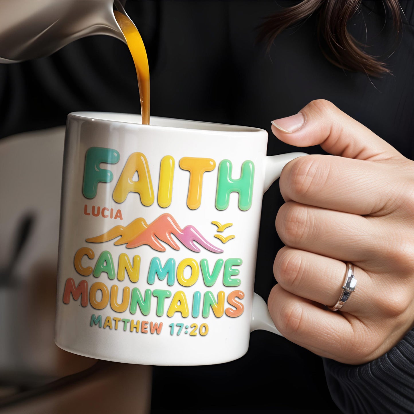 Faith Can Move Mountains, Colorful Mountain and Bird Design